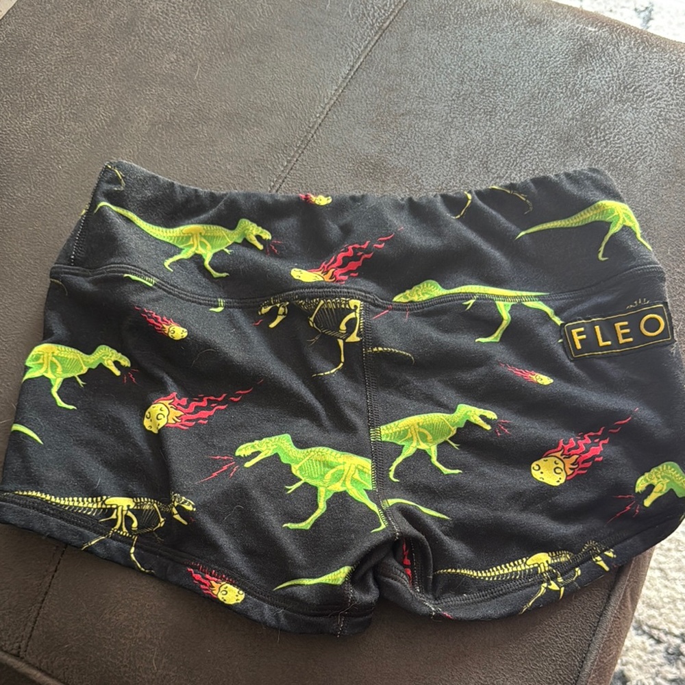 Fleo Black Shorts with Neon Dinosaur Print